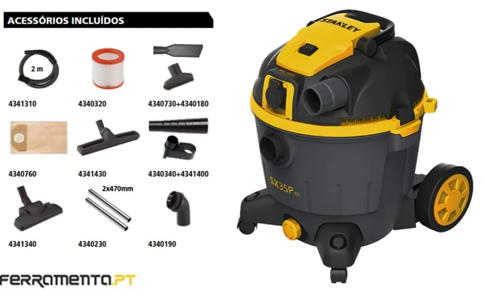 Aspirador Sólidos e Líquidos 1600W 39 l/s Stanley SXVC35PTDE