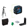 Bosch Professional Nível Laser de Linhas GLL 20-22 G com Suporte Universal LB 10, Painel Alvo para Laser,Adaptador Pilha Alcalina, 4 Pilhas 1,5 V LR6 (AA) +Tripé Construção Civil BT 150 Professional+Bolsa