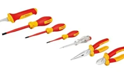 Bosch Professional Set Misto 5 und - Alicate Corte Lateral 160 mm+Alicate Recto Ponta Larga 200 mm+3 Chave Fenda SL 3,5 / SL 6,5 / PH 2+ Faca para Descarnar Fio (Isolados VDE) + 1 Busca-Polos