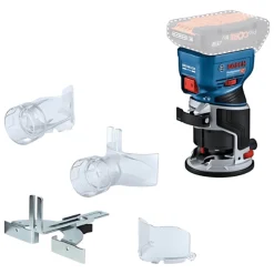 Bosch Professional Tupia de Canto e Superfície sem Fio GKF 18V-8 com Calha Paralela,Protetor de Limalha,Pinça 8mm,2 Adaptadores de Aspiração (Plano e Angular)
