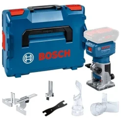 Bosch Professional Tupia de Canto sem Fio GLF 18V-8 com Calha Paralela,Guia de Corte à Face,Pinça 8mm,2 Adaptadores de Sucção (Plano e Angular) + Mala L-BOXX 136