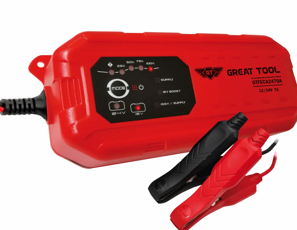 Carregador Eletrónico 12V-24V 7A Great Tool FECA2470A