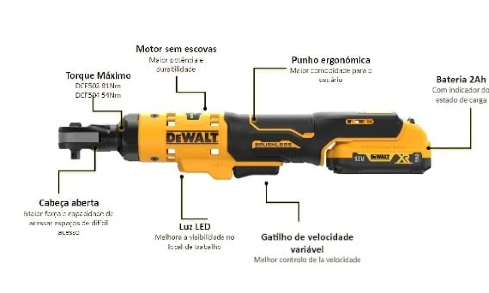 Chave de Roquete 1/4" 12V 54Nm Dewalt DCF504N-XJ