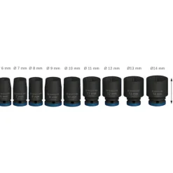 Chaves Impacto Pro 1/4" 6-14mm x25mm: 9Uds Bosch 2608003034