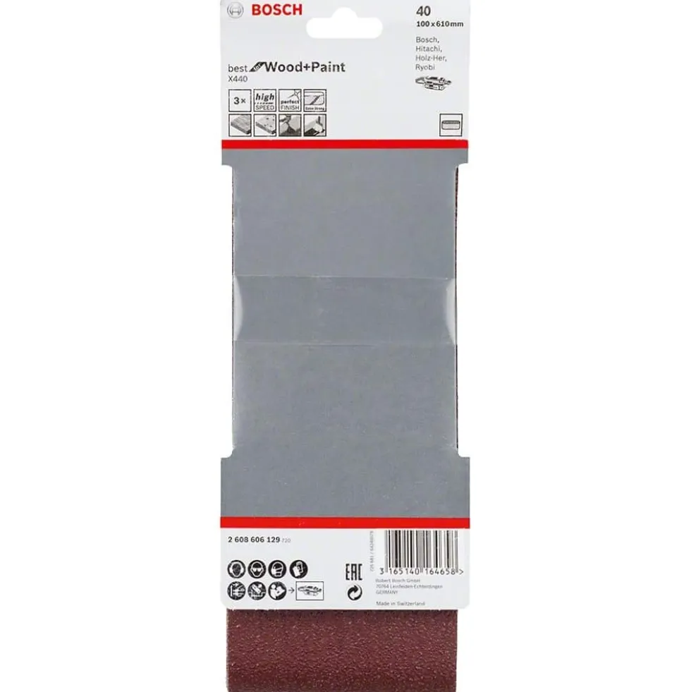 Conjunto 3 Cintas de Lixa X440 100X610 G40 Bosch 2608606129
