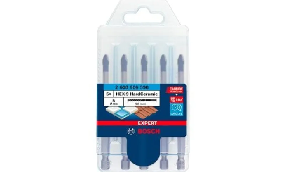 Conjunto de 5 Broca EXPERT HEX-9 HardCeramic 5 mm Bosch 2608900598