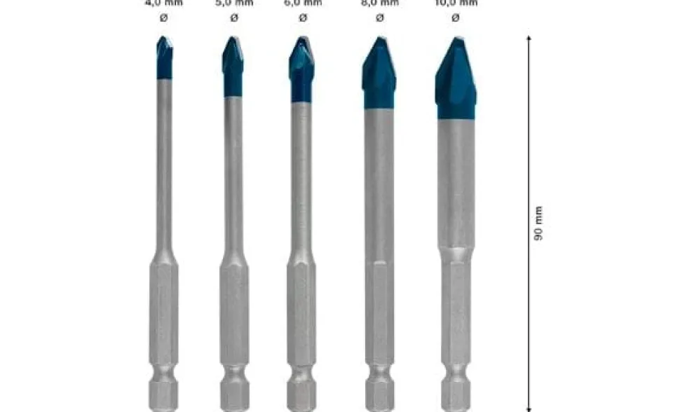 Conjunto de 5 Broca EXPERT HEX-9 HardCeramic 4 - 10x90mm Bosch 2608900597