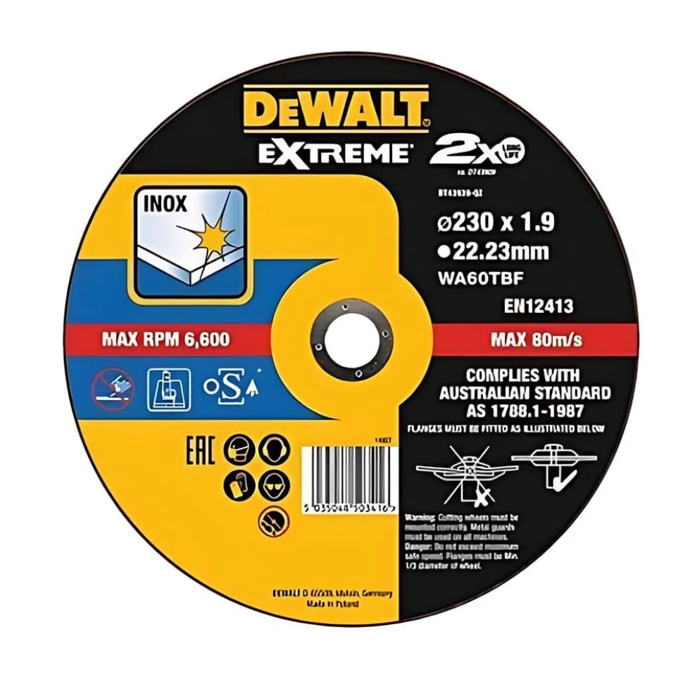 Disco De Corte Plano Extreme Para Aço Inox 230x1.9mm Dewalt DT43939-QZ