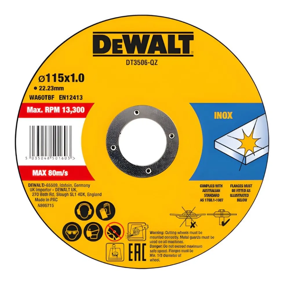 Discos de Corte p Aço inox 115x1x22.23mm DeWalt DT3506-QZ