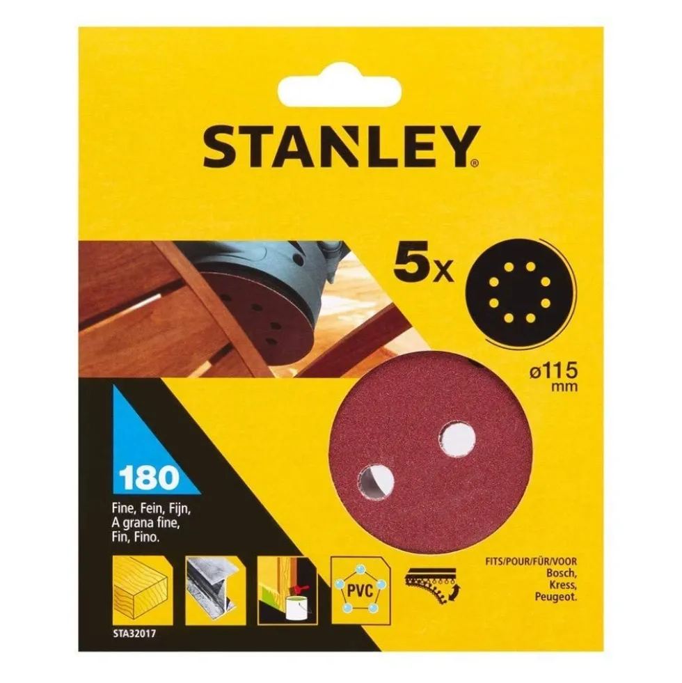 Discos de Lixa 115mm G180 c/ Velcro Stanley STA32017-XJ