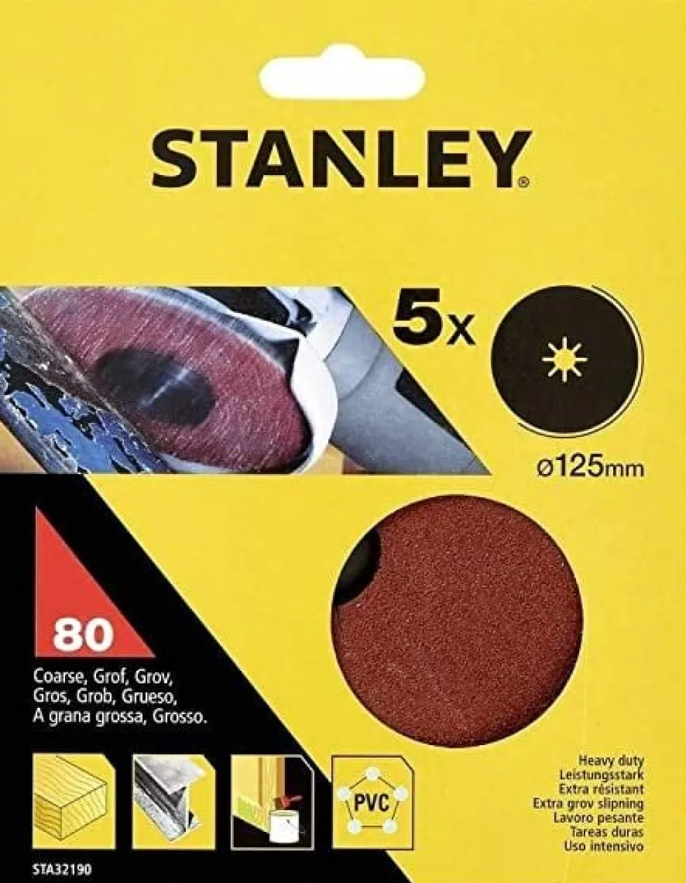 Discos de Lixa 125mm G80 p/ Rebarbadora Stanley STA32190-XJ