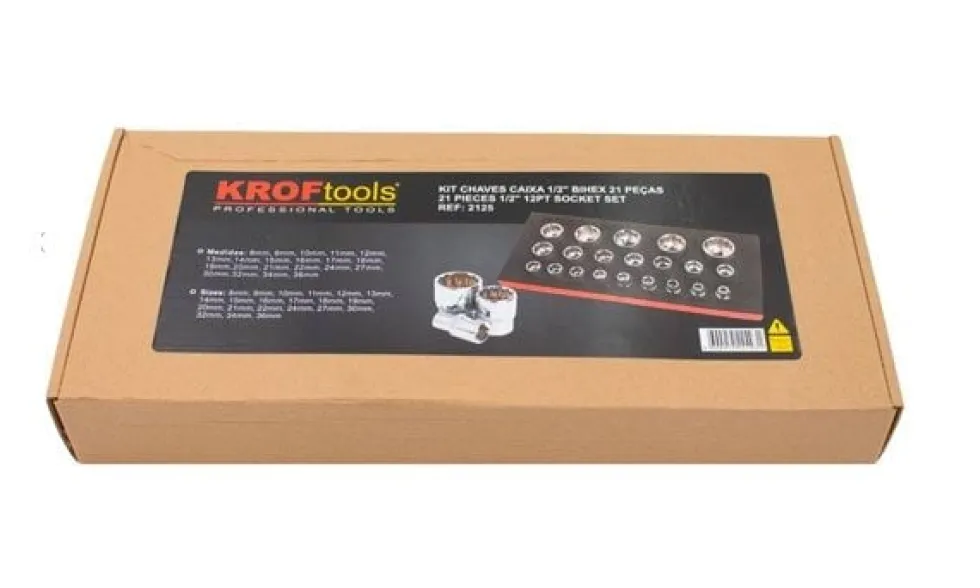 Jogo de Chaves de Caixa 1/2" 12 Faces – 21 Pcs Kroftools 2125