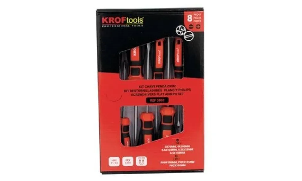 Jogo de Chaves de Fenda e Cruz – 8 Pcs Kroftools 3803