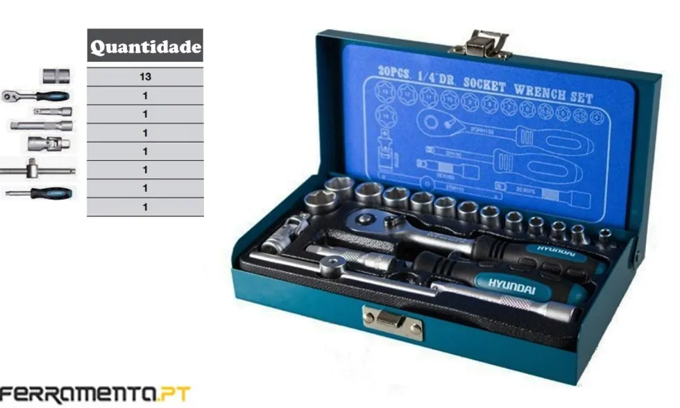 Jogo de 20 Ferramentas 1/4'' Hyundai K20