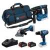 Kit Berbequim GSB 18V-25 + Martelo GBH 18V-18 + Rebarbadora GWS 18V-8 (125) + 2 Baterias 4,0AH Bosch 0615A500AG