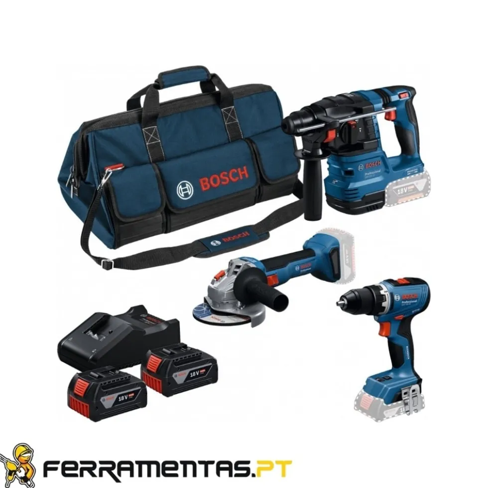 Kit de 3 Ferramentas de 18V: GSB + GWS + GBH + 3× GBA 5.0 Ah + GAL 12V/18V-80 Bosch 0615A500AH