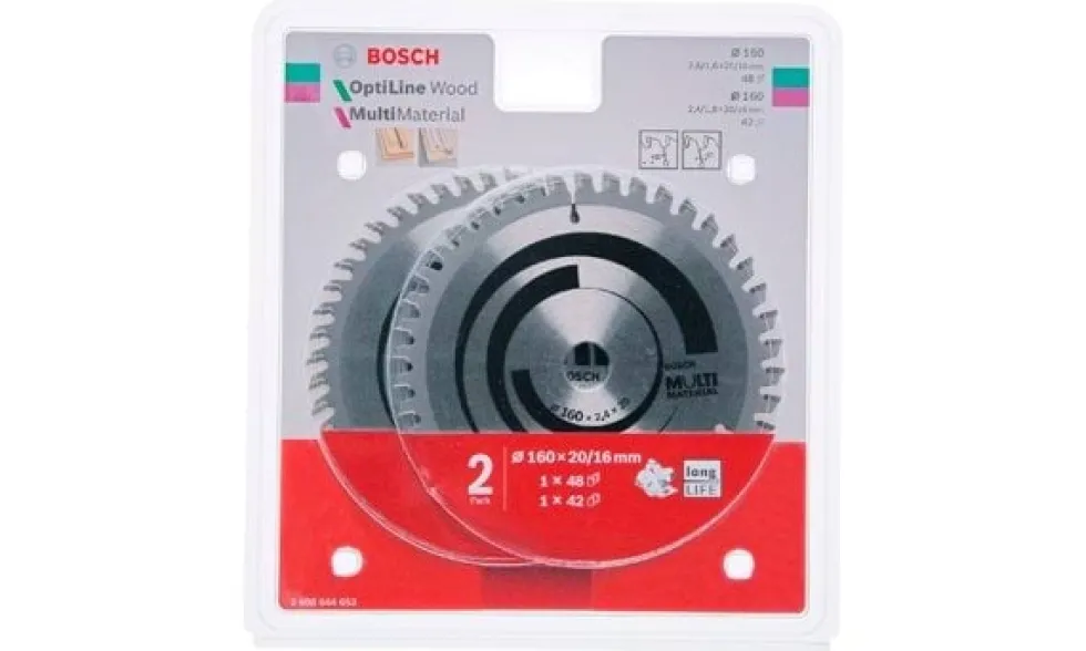 Kit 1+1 Discos Serra Circular 160mm P/ Madeira Bosch 2608644653