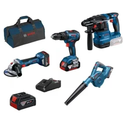 Kit 4 Máquinas GBH 18V-21 + GBL 18V-120 + GSB 18V-55 + GWS 18V-7 + Bateria 18V 4,0 Ah Bosch