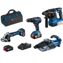 Kit 4 Máquinas GSB 18V-55 + GWS 18V-7 + GBH 18V-21 + GAS 18V-1 + 3xBaterias 18V 4,0Ah Bosch