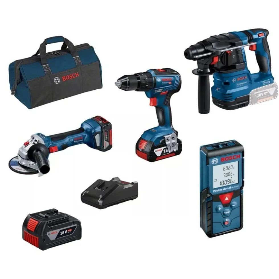 Kit 4 Máquinas GSB 18V-55 + GWS 18V-7 + GBH 18V-21 + GLM 40 + Bateria 18V Bosch