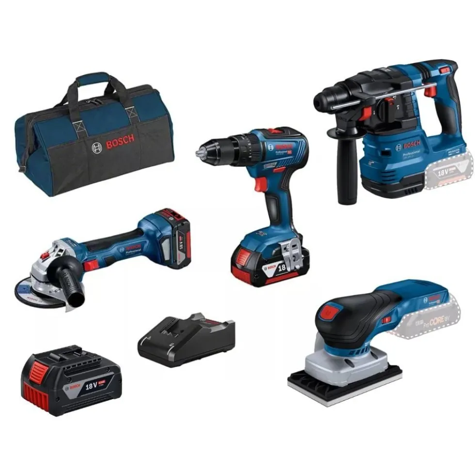 Kit 4 Máquinas GSB 18V-55 + GWS 18V-7 + GBH 18V-21 + GSS 18V-13 + 3 Baterias 18V Bosch