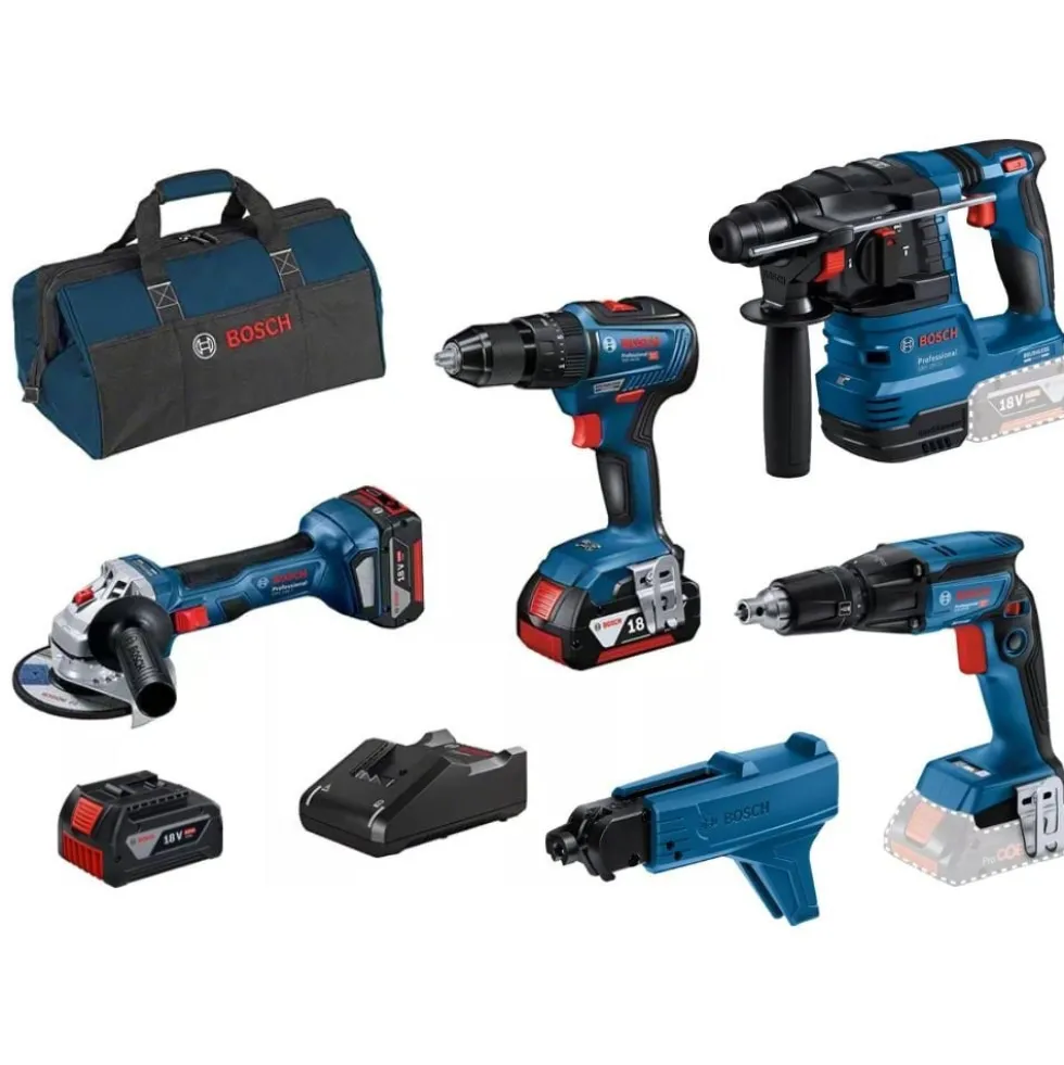 Kit 4 Máquinas GSB 18V-55 + GWS 18V-7 + GBH 18V-21 + GTB 18V-45 + GMA 55 + 3 Baterias 18V Bosch