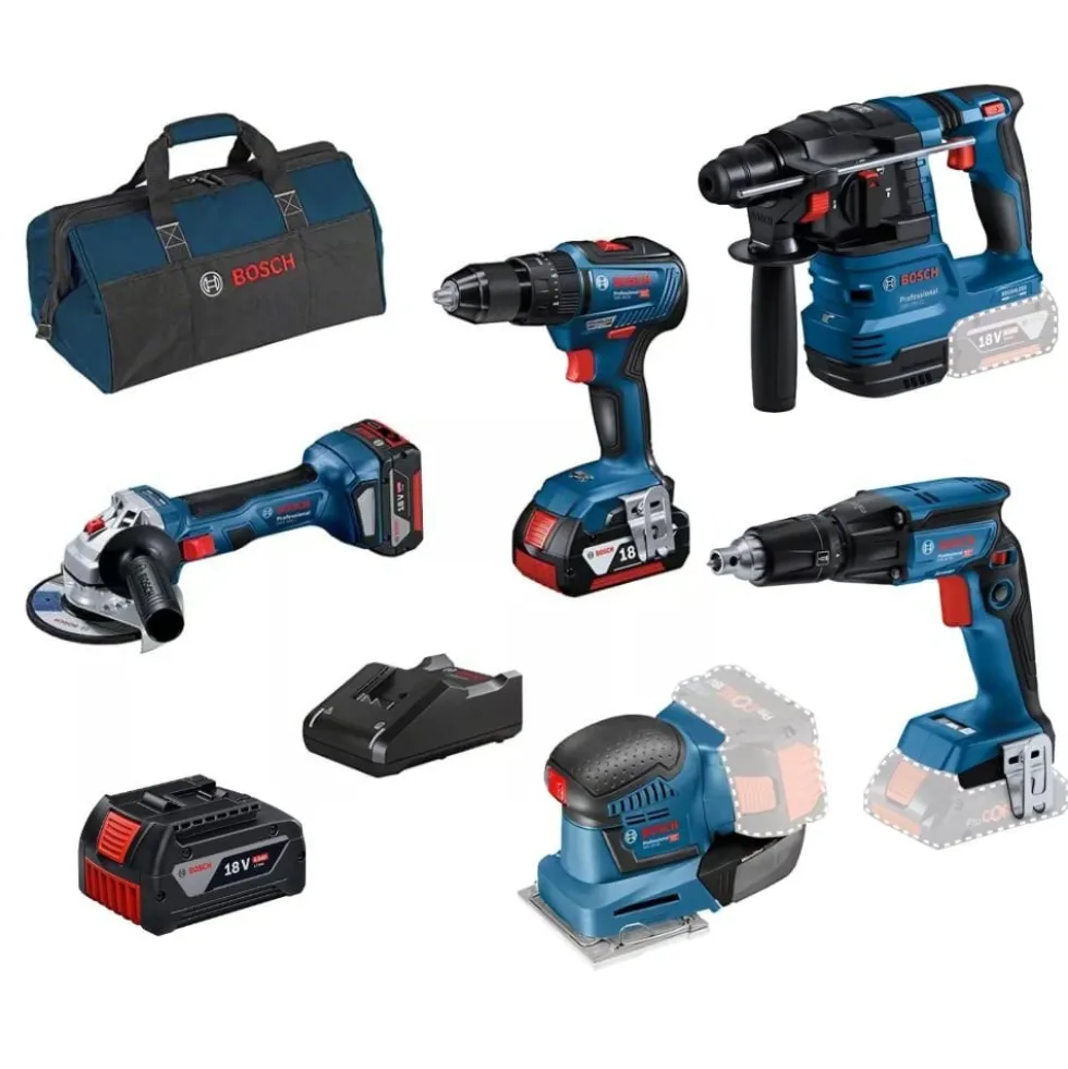 Kit 5 Máquinas GSB 18V-55 + GWS 18V-7 + GBH 18V-21 + GTB 18V-45 + GSS 18V-10 +Bateria 18V Bosch