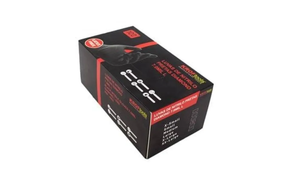 Luvas de Nitrilo Pretas Diamond Tamanho L100 Uni Kroftools 6002