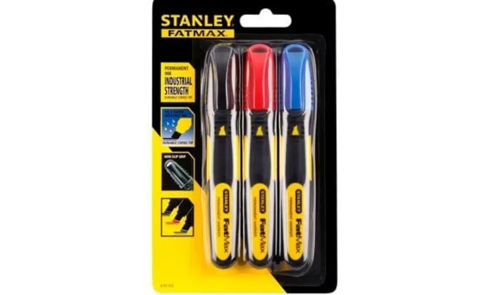 Marcadores Preto/Vermelho/Azul Ponta em Bisel Stanley 0-47-315