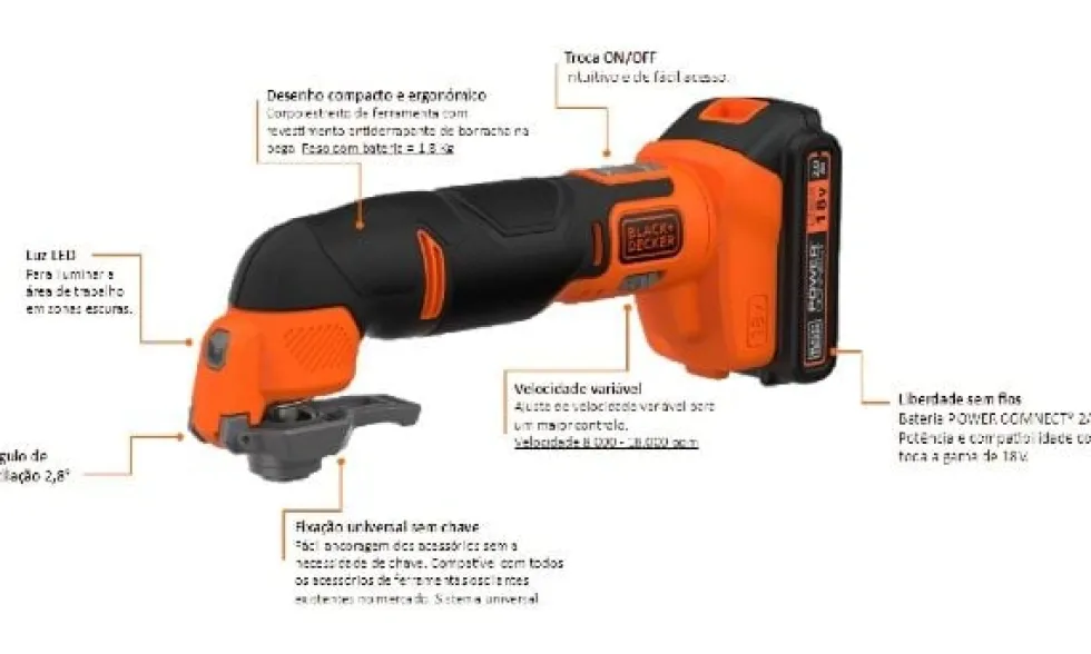 Multi-Ferramenta Oscilante 18V Black & Decker BDCOS18N-XJ