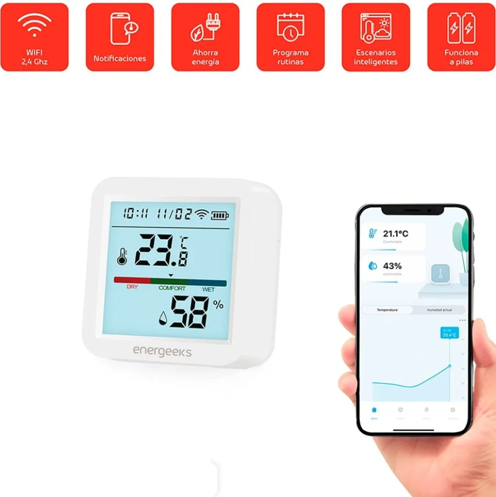 Sensor de Temperatura e Humidade Wi-Fi Energeeks EG-STHW002